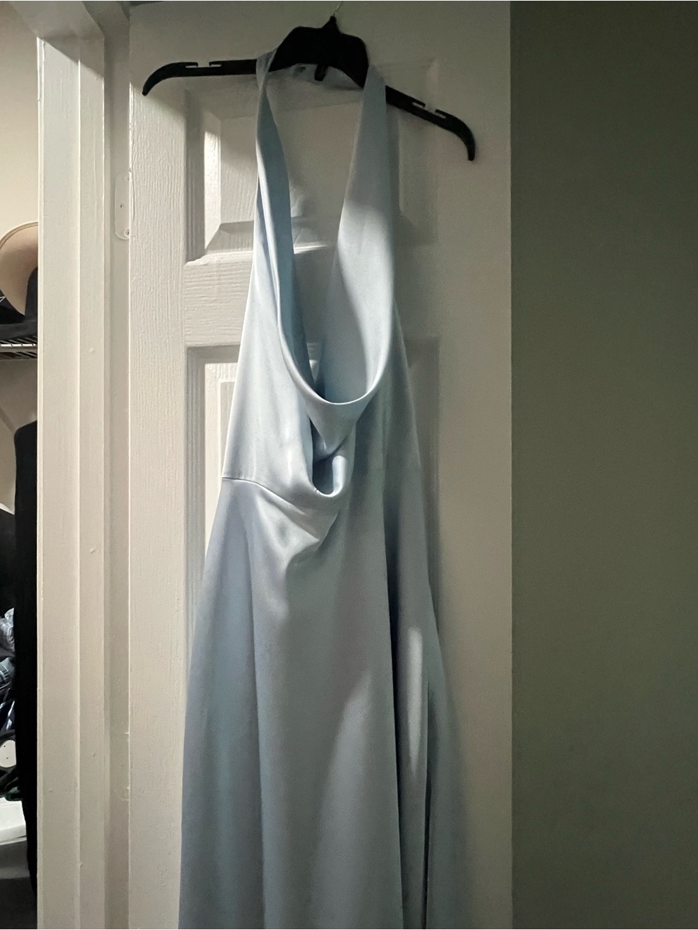 Gianni Bini Pale Blue Satin Backless Halter Dress